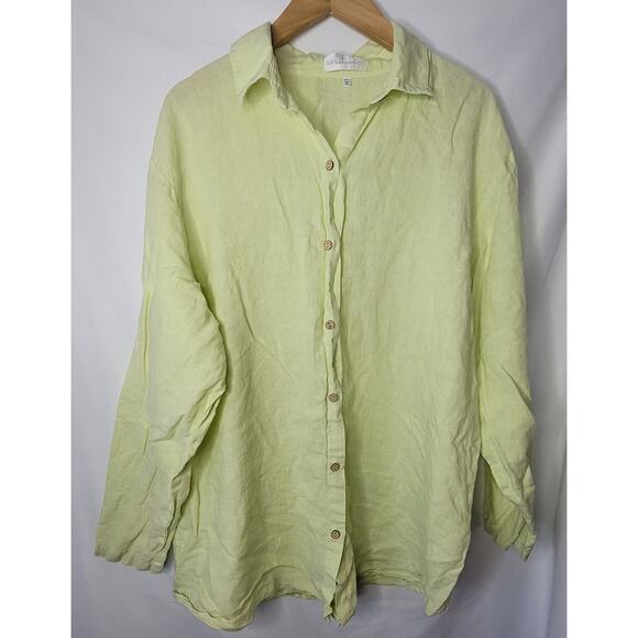 Soft Surroundings- Women's Linen Button down long sleeve top- Green- size XL - Picture 1 of 6